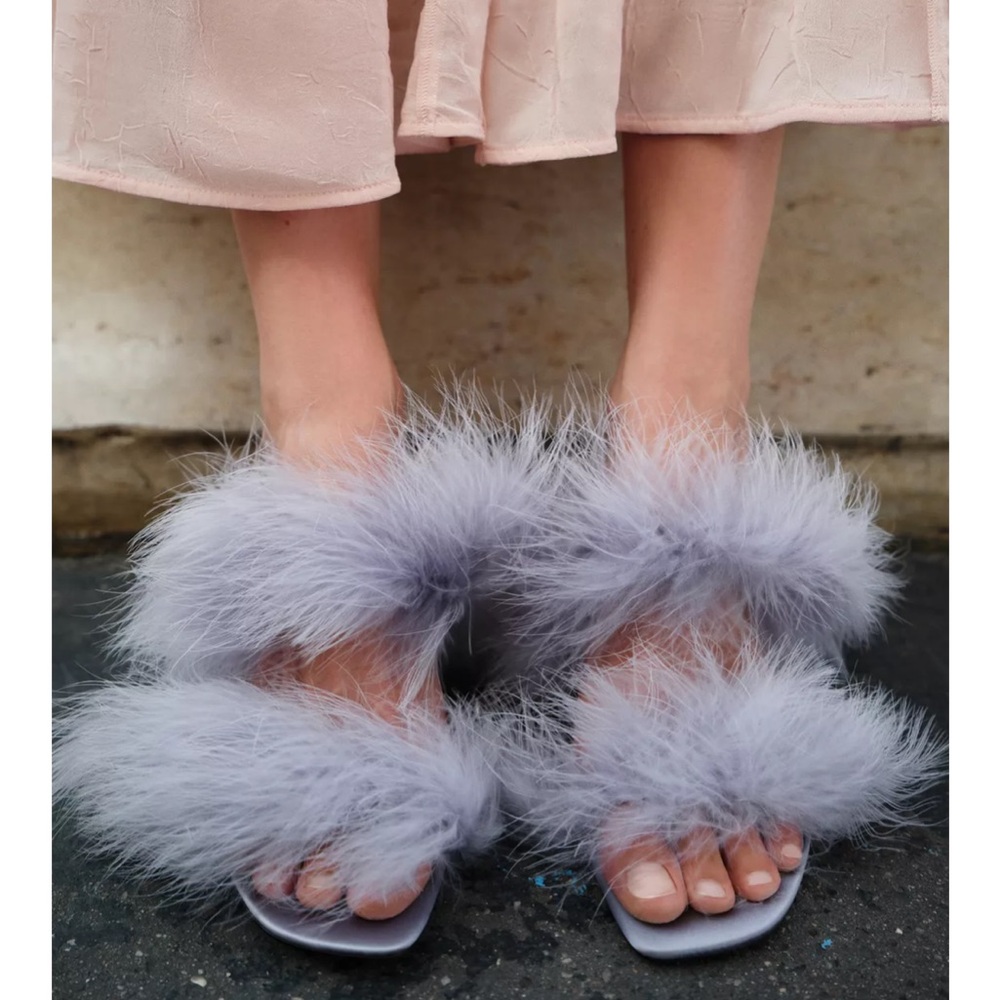Zara Gray Feathered Heels